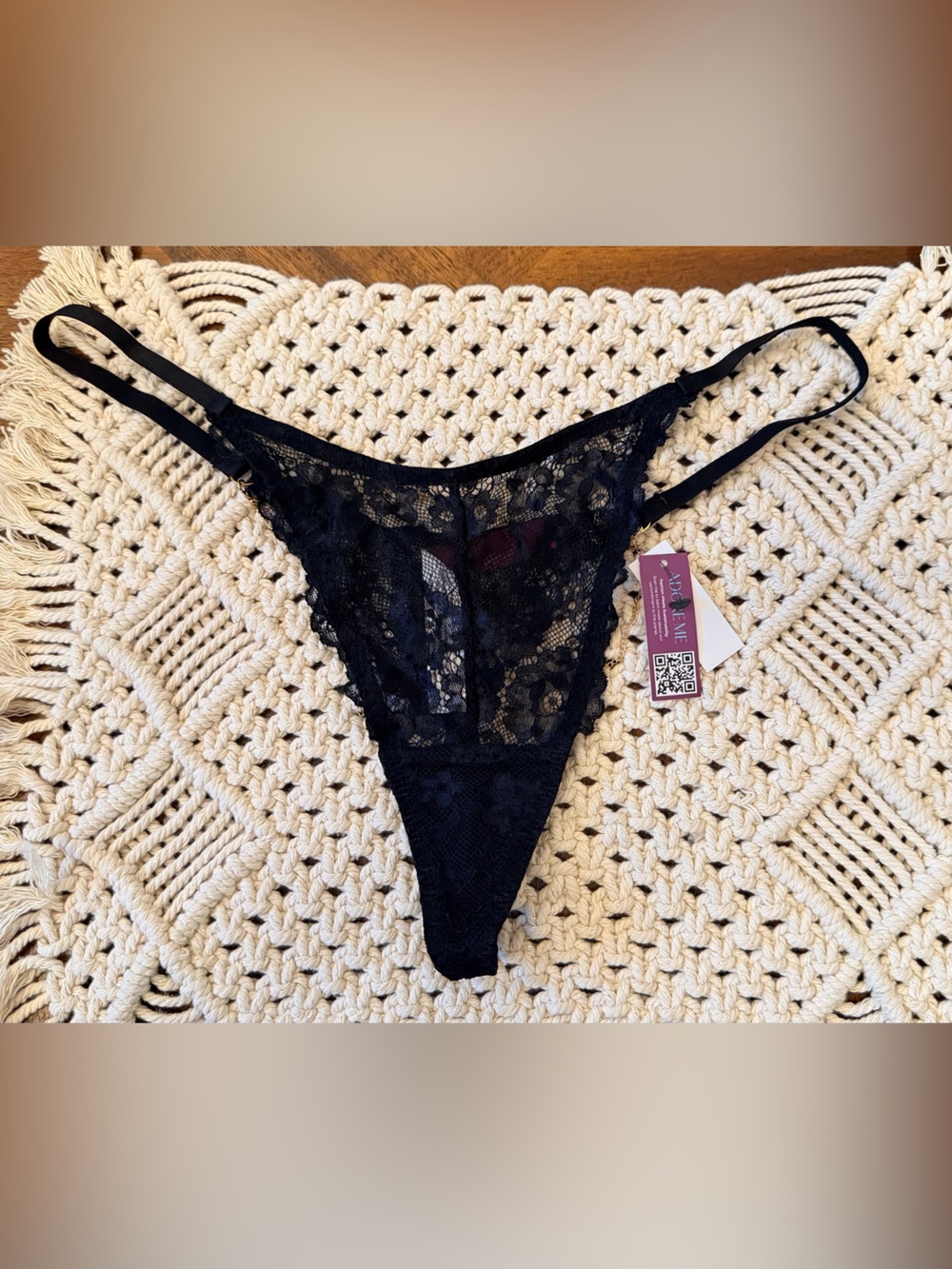 ADORE ME Black Lace Strappy Thong – Size L